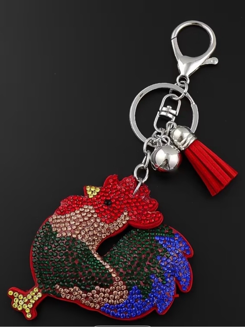 BOUTIQUE RHINESTONE ROOSTER KEYCHAIN/BAG ACCESSORY - Picture 2 of 4